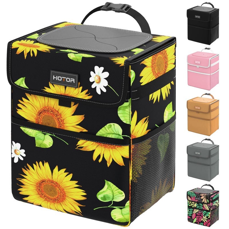 HOTOR Car Trash Can - Leakproof, Collapsible, 2 Gallon Capacity, Polyester Material, Sunflower Color, Fits Sedans, SUVs, Trucks - Image 2